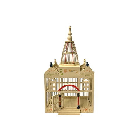 Western House Shape Light Cream Color Wood Birdcage Display ws4854S