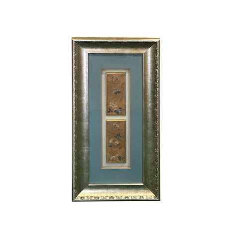 Vintage Chinese Floral Embroidery Fabric Piece Framed Wall Art ws4868S