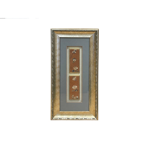 Vintage Chinese Floral Embroidery Fabric Piece Framed Wall Art ws4870S