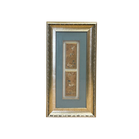 Vintage Chinese Floral Embroidery Fabric Piece Framed Wall Art ws4871S