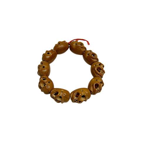 Chinese Brown Wood Beads Carved Into Skull Masks Look Chain ws4875S