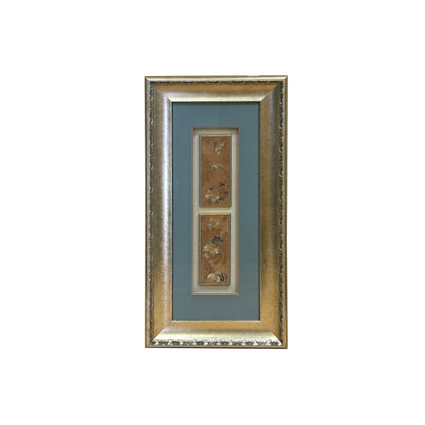 Vintage Chinese Floral Embroidery Fabric Piece Framed Wall Art ws4885S