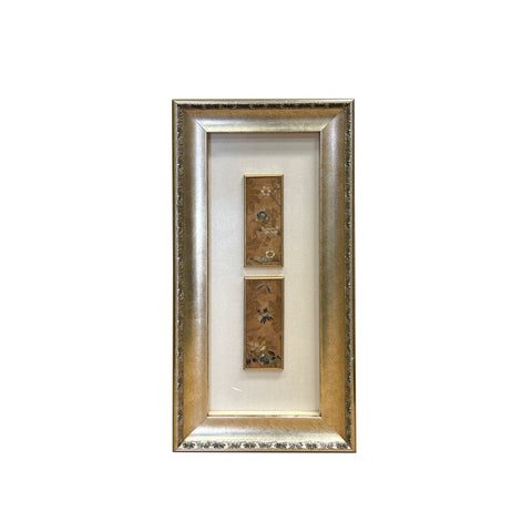 Vintage Chinese Floral Embroidery Fabric Piece Framed Wall Art ws4886S