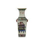 Chinese White Canton Famille Mille Graphic Square Porcelain Vase ws4888S