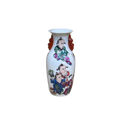 Chinese White Porcelain Colorful Children Graphic Vase Display ws4893S