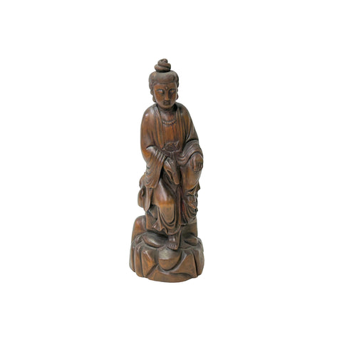 Chinese Boxwood Bodhisattva GuanYin Holding Scroll Display Statue ws4900S