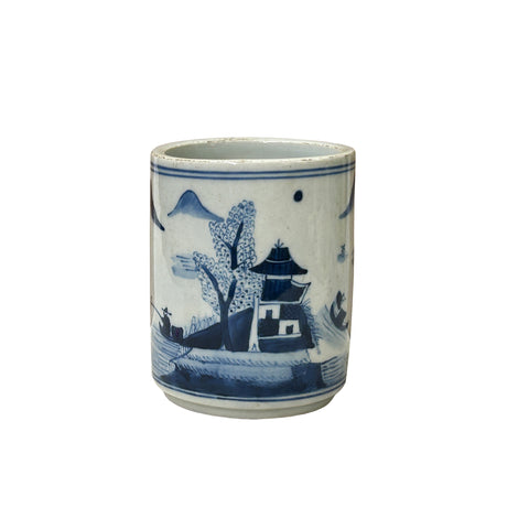 Chinese Small Blue White Scenery Graphic Porcelain Holder ws4902S