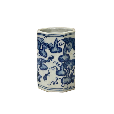 Chinese Blue White Porcelain Hexagon Gourd Graphic Small Vase ws4903S