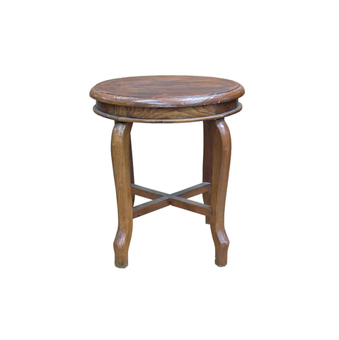 Vintage Oriental Oval Brown Cross 4 Legs Wood Stool ws4905S