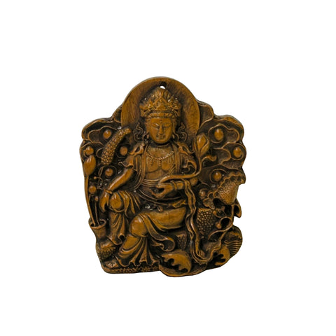 Vintage Small Wood Carved Light Brown Bodhisattva Pendant Plaque ws4908S