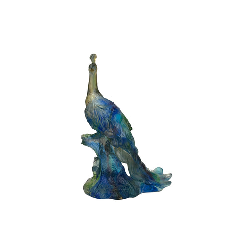 Blue Green Crystal Glass Daum Pate De Verre Peacock Figure ws4912S