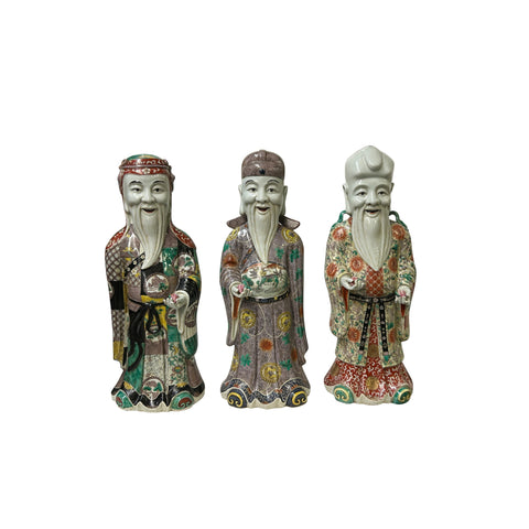 Chinese Canton Color Mixed Feng Shui Fok, Lok, Sau Figure Set ws4915S