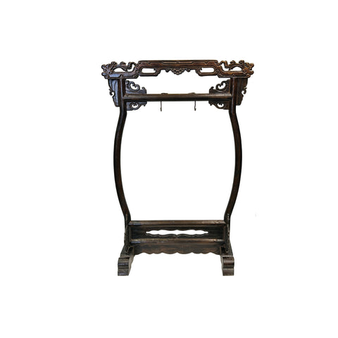 Chinese Distressed Brown Dragon Head Wood Figure Gong Display Rack ws4916S