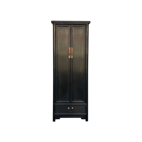 Oriental Classic Slim Black Lacquer Narrow Tall Storage Cabinet ws4924S