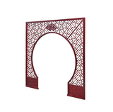 Chinese Reddish Brown Flower Ducks Geometric Round Arch Wood Room Divider GB100S