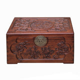23.5" Small Oriental Brown Phoenix Dragon Carving Camphor Trunk Table cs7713S