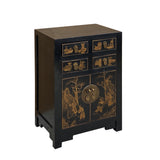 Vintage Oriental Distressed People Golden Graphic Black Side Table Cabinet cs7796S