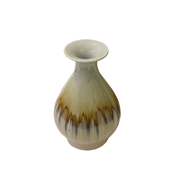 Light Brown Tan White Strips Ceramic Round Small Vase Jar ws3282S Light Brown Tan White Strips Ceramic Round Small Vase Jar ws3282S