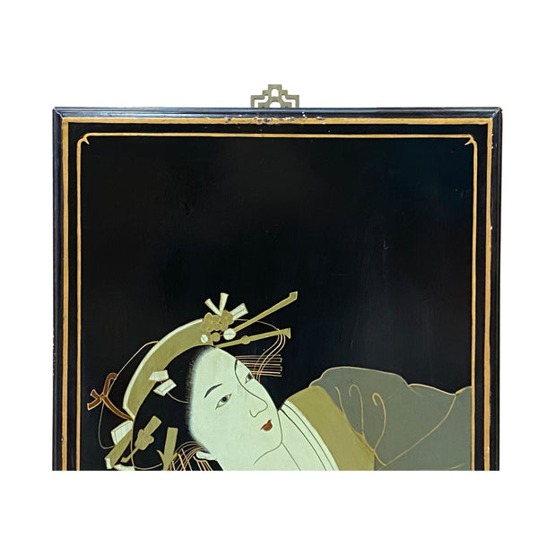 Vintage Wood Asian Japanese Lady Lacquer Wall Painting Art