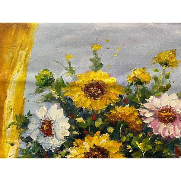 Impasto Oil Paint Canvas Art Sunflowers BW Vase Scroll Painting ws3443S Impasto Oil Paint Canvas Art Sunflowers BW Vase Scroll Painting ws3443S