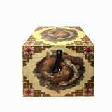 Chinese Distressed Beige Cream Double Fishes Graphic Square Shape Box ws3490S