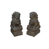 24.5" Pair Chinese Rustic Stone Fengshui Foo Dogs Lions Statue ws3625AS
