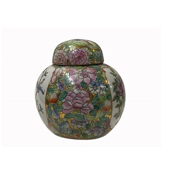 Chinese Oriental Canton Porcelain Flowers Graphic Small Display Urn Jar ws3869S