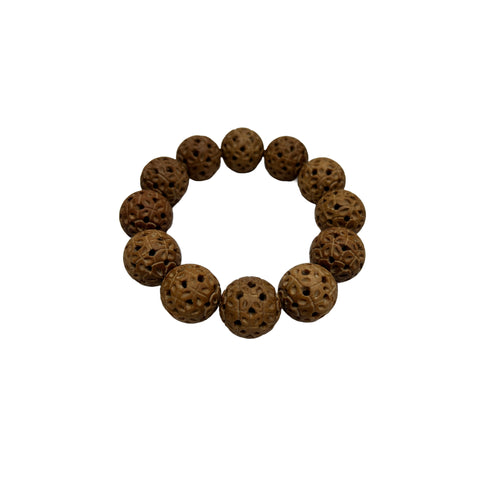 Natural Sandalwood Pattern Carving Beads Hand Rosary Praying Bracelet ws4684S