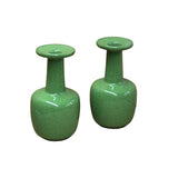 Pair Orient Crackle Pattern Verdant Green Color Pottery Ceramic Vases ws4701P