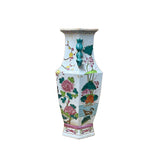 Oriental Hexagonal Floral Peacocks Graphic Porcelain Art Vase ws4733S