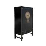 Chinese Oriental Black Moon Face Tall Wedding Armoire Cabinet ws4753S