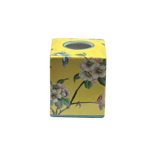 Yellow Flower Bird Graphic Square Porcelain Tissue Box Cover Container ws4819S Yellow Flower Bird Graphic Square Porcelain Tissue Box Cover Container ws4819S