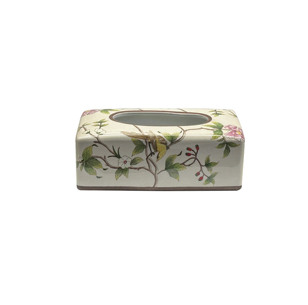 Almond Flower Bird Graphic Rectangular Porcelain Tissue Box Cover ws4820CS Almond Flower Bird Graphic Rectangular Porcelain Tissue Box Cover ws4820CS