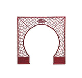 Chinese Reddish Brown Flower Ducks Geometric Round Arch Wood Room Divider GB100S