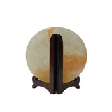 Natural White Brown Onyx Stone Round Fengshui Home Decor Display ws3177S