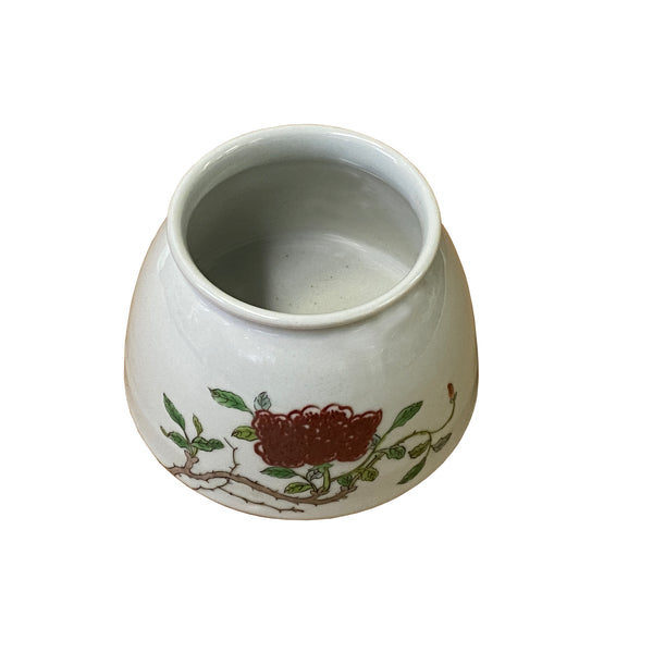 Chinese Off White Porcelain Red Flower Graphic Display Bowl Container ws3231S Chinese Off White Porcelain Red Flower Graphic Display Bowl Container ws3231S