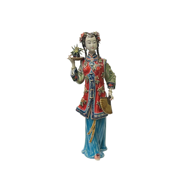 Chinese Porcelain Qing Style Dressing Holding Buddha Hand Fruit Lady Figure ws3703S Chinese Porcelain Qing Style Dressing Holding Buddha Hand Fruit Lady Figure ws3703S