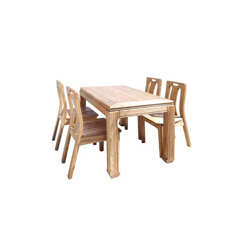 Oriental Light Wood Rough Grain Rectangular Dining Table 4 Chairs Set cs1555S