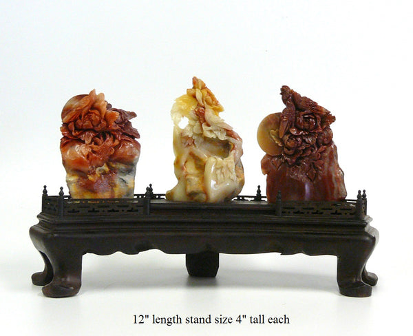 Chinese ShouShan Stone Three Flowers Birds Display Figure cs950-18S Chinese ShouShan Stone Three Flowers Birds Display Figure cs950-18S