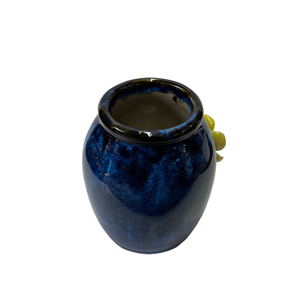 ネイビーブルー 陶器 花瓶 Navy Blue Glaze Dimensional Yellow Flower Holder Pot Vase ws3371S