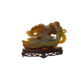 Chinese Hand Carved Agate Stone Peach RuYi Cloud Scroll Display Art ws3466S