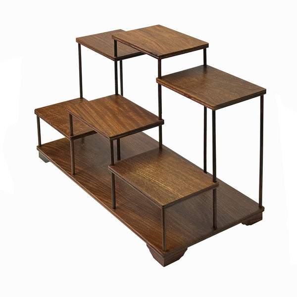 Brown Wood Step Shape Table Top Curio Display Easel Stand ws3498S