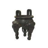 Rustic Iron Mixed Metal Elephant Head Trunk Tri-Legs Ding Display Figure ws3539S