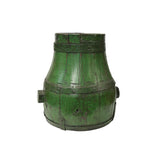 Chinese Vintage Distressed Bright Green Round Deco Wood Bucket ws3549S