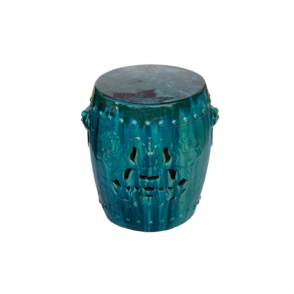 Asian Green Turquoise Glaze Round Lotus Pattern Ceramic Garden Stool Table ws3556S