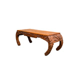 Vintage Floral Relief Carving Brown Rectangular Curve Legs Coffee Table ws3598S
