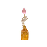 Asian Crystal Glass Buddha Hand Pink Lotus Display Art Figure ws3639S