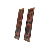 Pair Vintage Chinese Red Black Fujian Style Carving Wood Wall Door Panels ws3659S