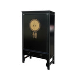 Chinese Oriental Black Moon Face Tall Wedding Armoire Cabinet ws4753S