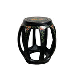 Chinese Black Color Flower Graphic Round Barrel Shape Wood Stool ws3131S